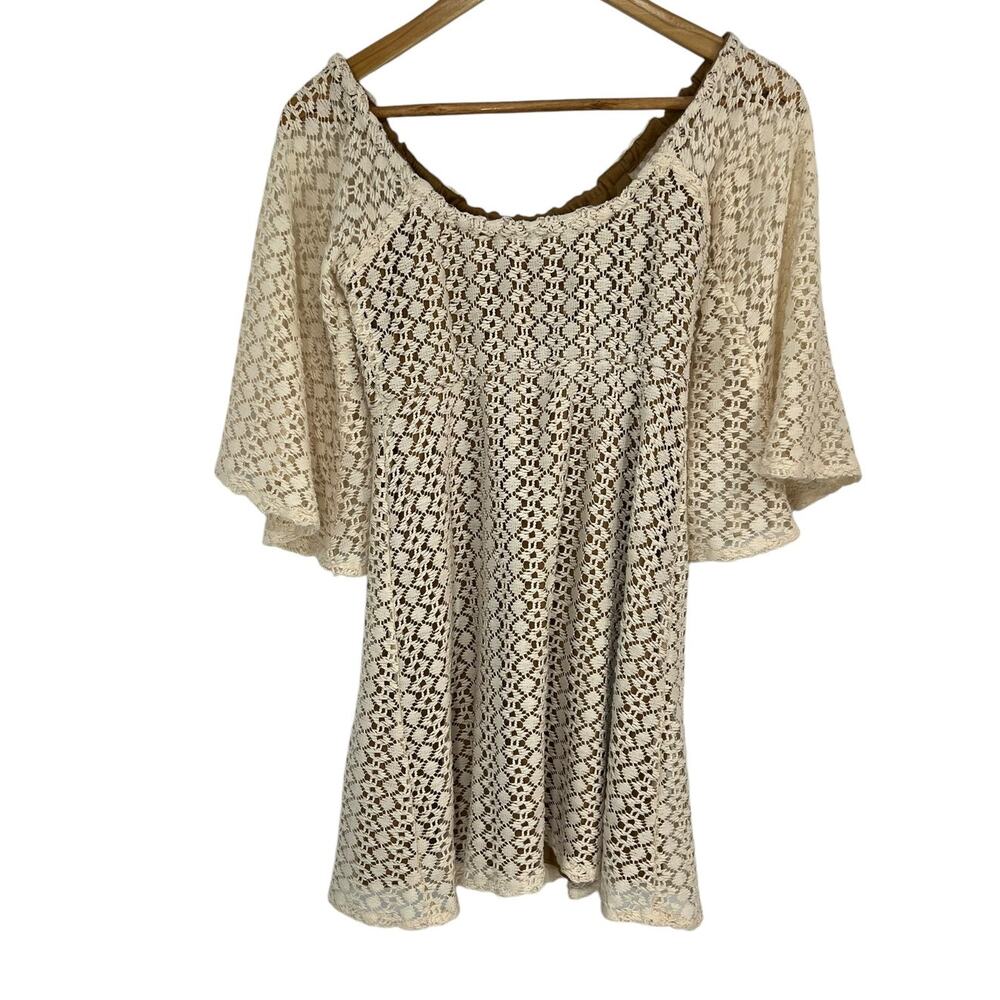 JUDITH MARCH Cream Crochet Off Shoulder Dress SZ Small